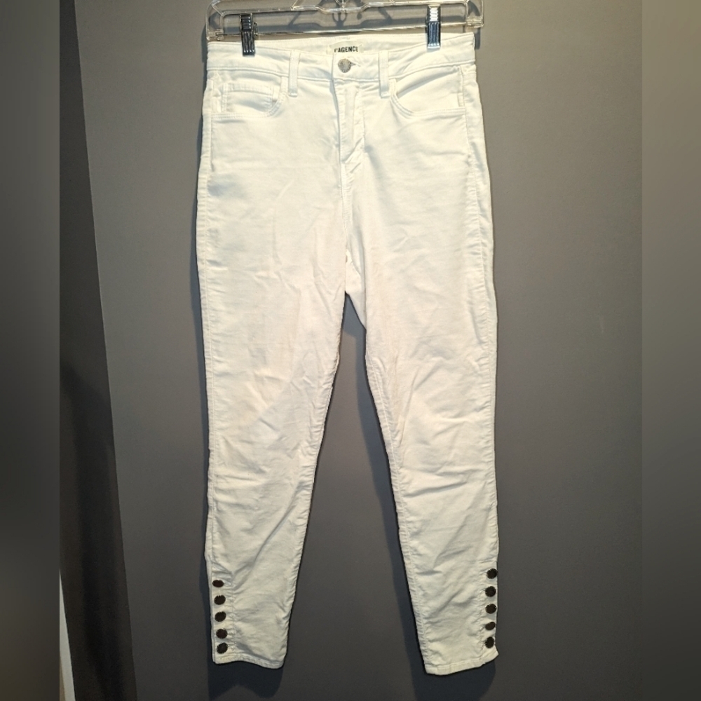 L'Agence Cream Cropped Super Soft Jeans with Button Accent Size 25